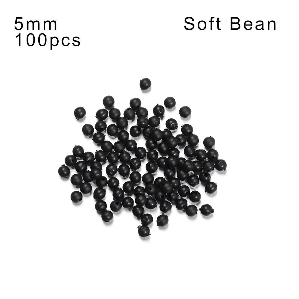 100Pcs Fishing Beads Space Stopper Black 3mm-12mm Round Soft and hard beans Fishing Lures bait Hook Rig Accessories