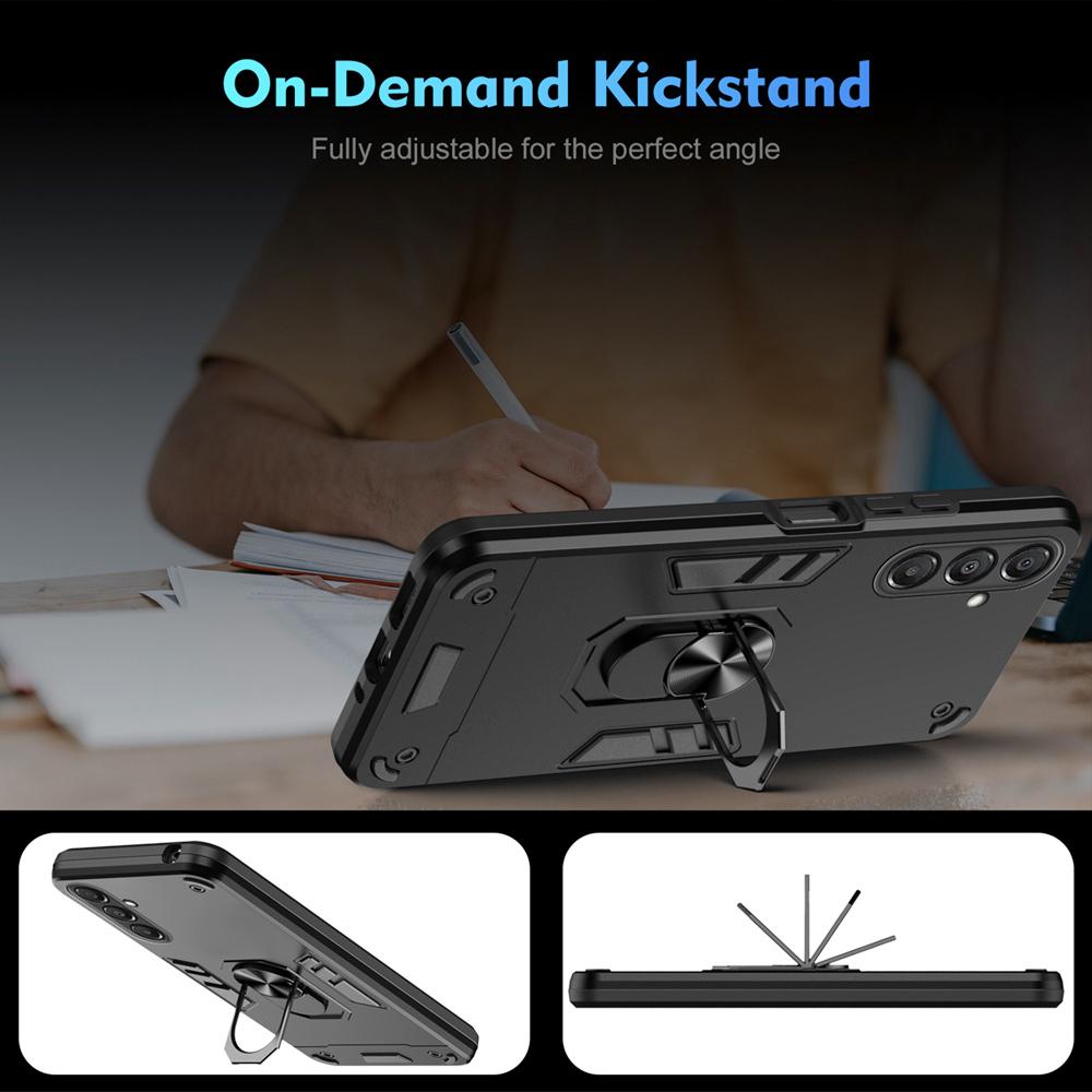 KEYSION Shockproof Armor Case for Samsung A17 5G Soft Silicone+PC Metal Ring Stand Phone Back Cover for Galaxy A17 5G