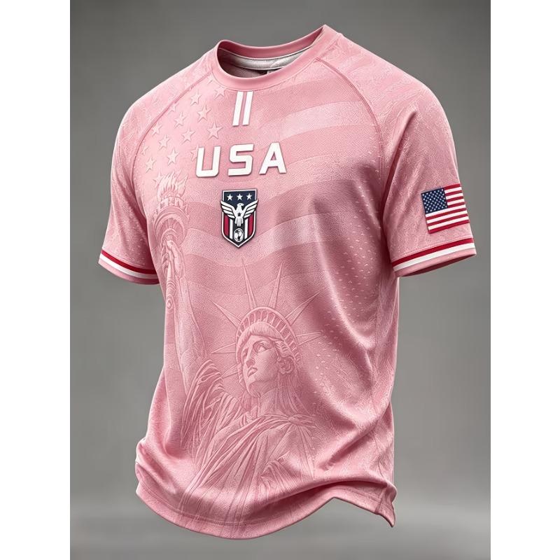 USA Football Jersey Statue of Liberty Print US Flag Eagle Badge Short Sleeve T-Shirt American National Soccer Fan Sports Tops