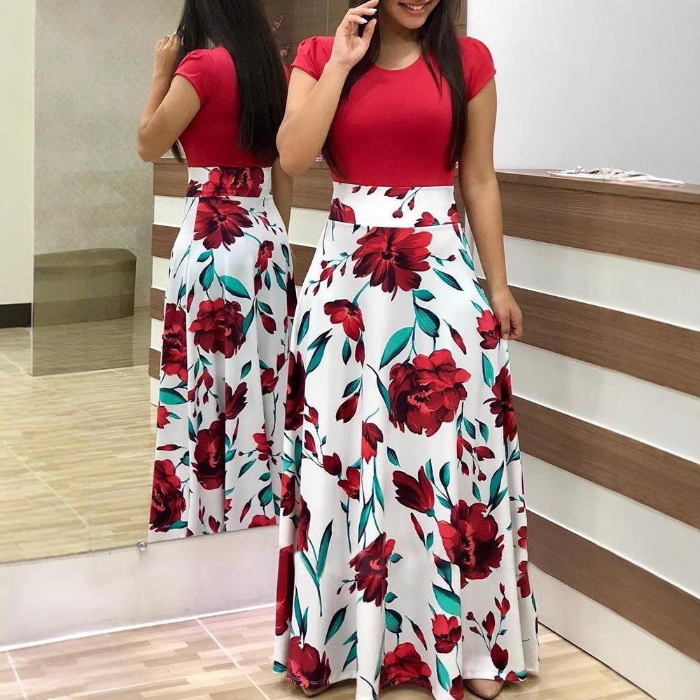 Floral Print Color Block Long Dress: Autumn 2018 Hot-Selling European & American Style Women's Clothing