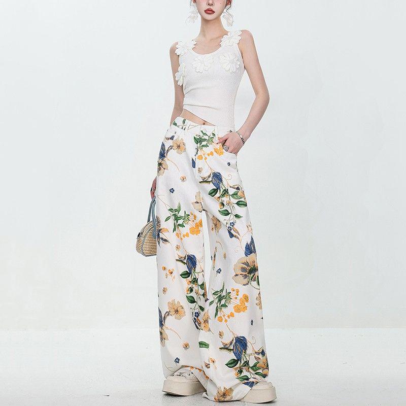 

Винтажные летние женские прямые джинсы в американском стиле, с принтом, карманами, высокой талией, модные, повседневные, свободные, с широкими штанинами, белые брюки XL бежевый