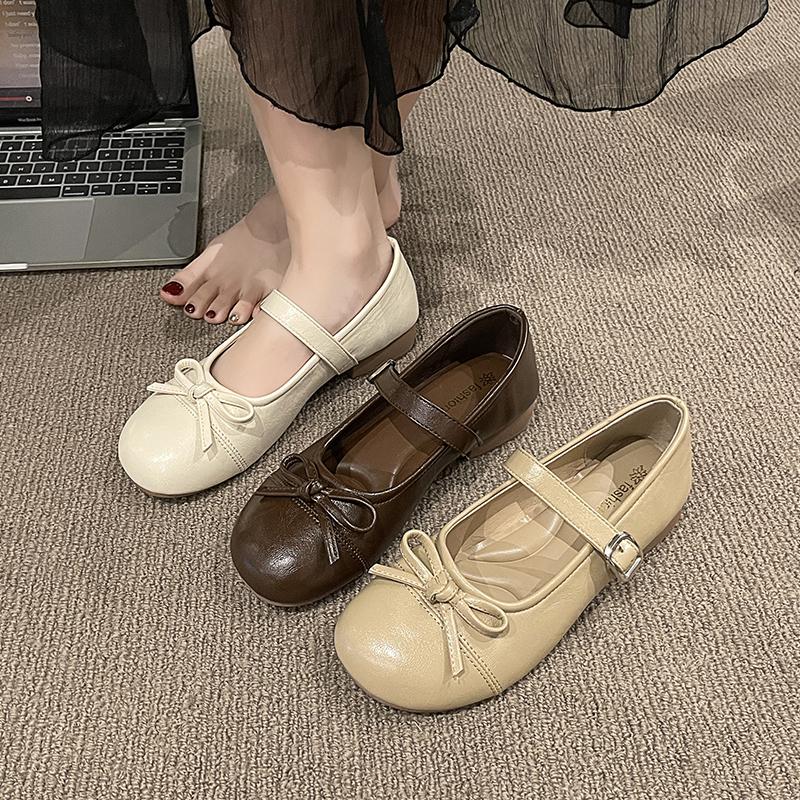 Fashion Shoes Woman 2025 Female Footwear Shallow Mouth Soft Bow-Knot New Dress Grandma On Heels Summer Butterfly Butterfly-knot Mary