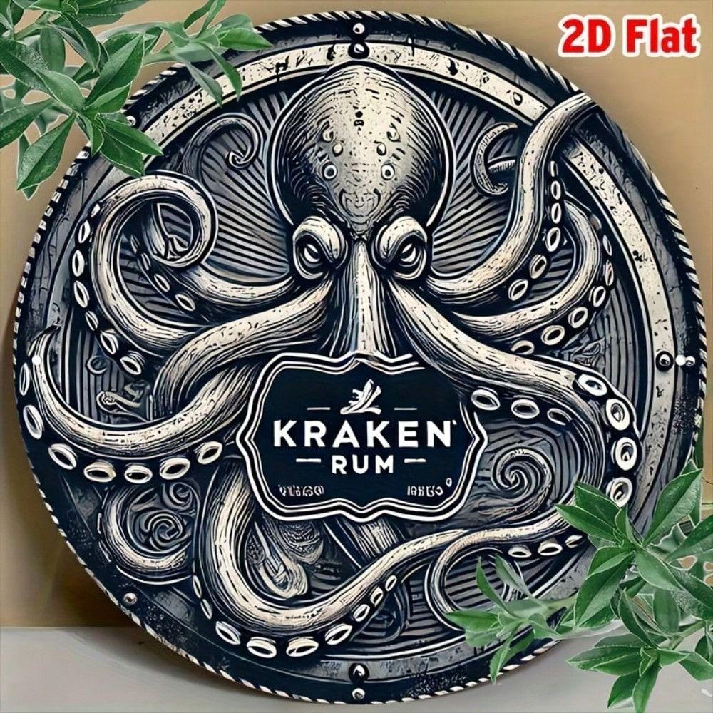 

Tin Sign Kraken Spiced Rum Octopus Vintage Metal Poster Round 8x8 Inch Aluminum Wall Art Home Bar Decor