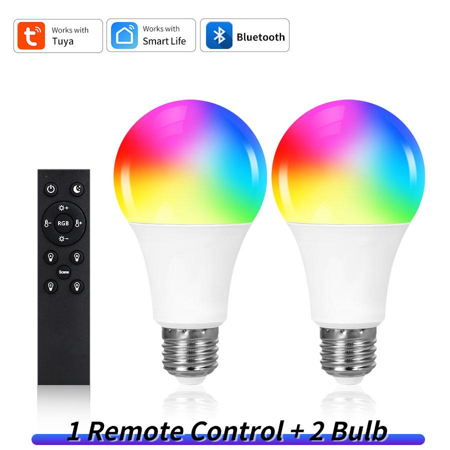 Tuya Smart Bluetooth LED Light Bulbs Smart Life APP E27 220V 9W 15W 18W BT Lamp RF 2.4GHz Remote Group Control for Bedroom Decor