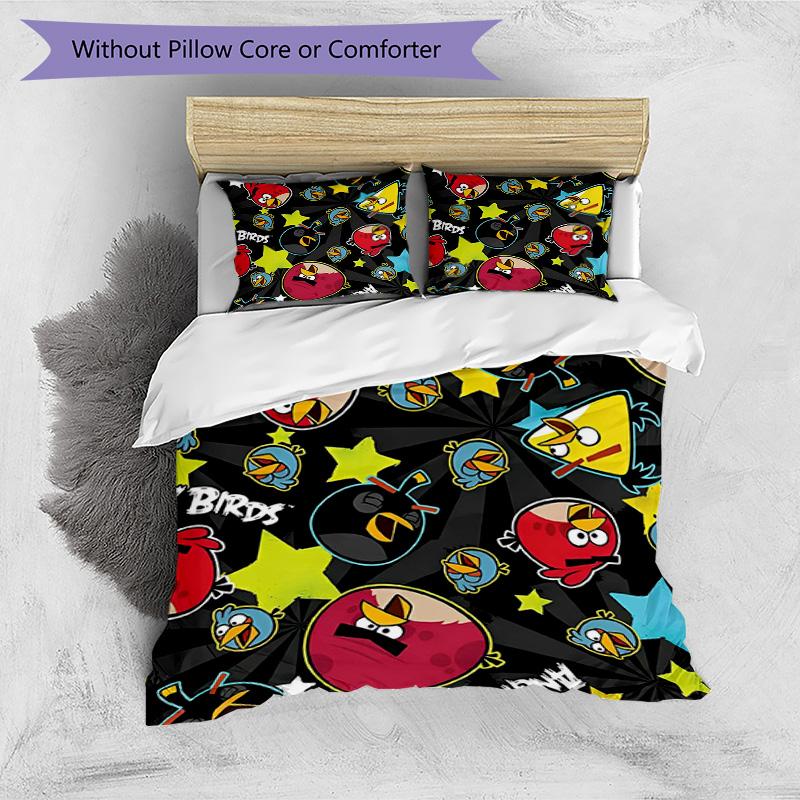 3pcs Duvet Cover Set (1*Duvet Cover + 2*Pillowcase, Without Core), Angry Birds Print Bedding Set, Bedroom Decor, All‑Season, Birthday Gift