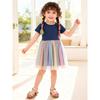 Children's Clothing Summer Girls' Short-Sleeved Rainbow-Colored Mesh Splicing Dress Baby Girl Princess Style Slimming Puffy Skirt