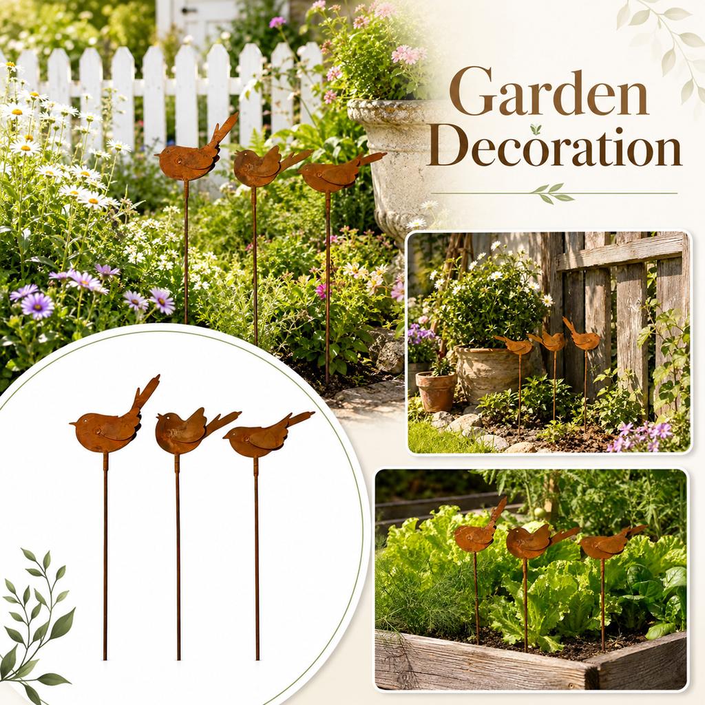 Set of 3 Rustic Bird Garden Decor for Outdoor Yard