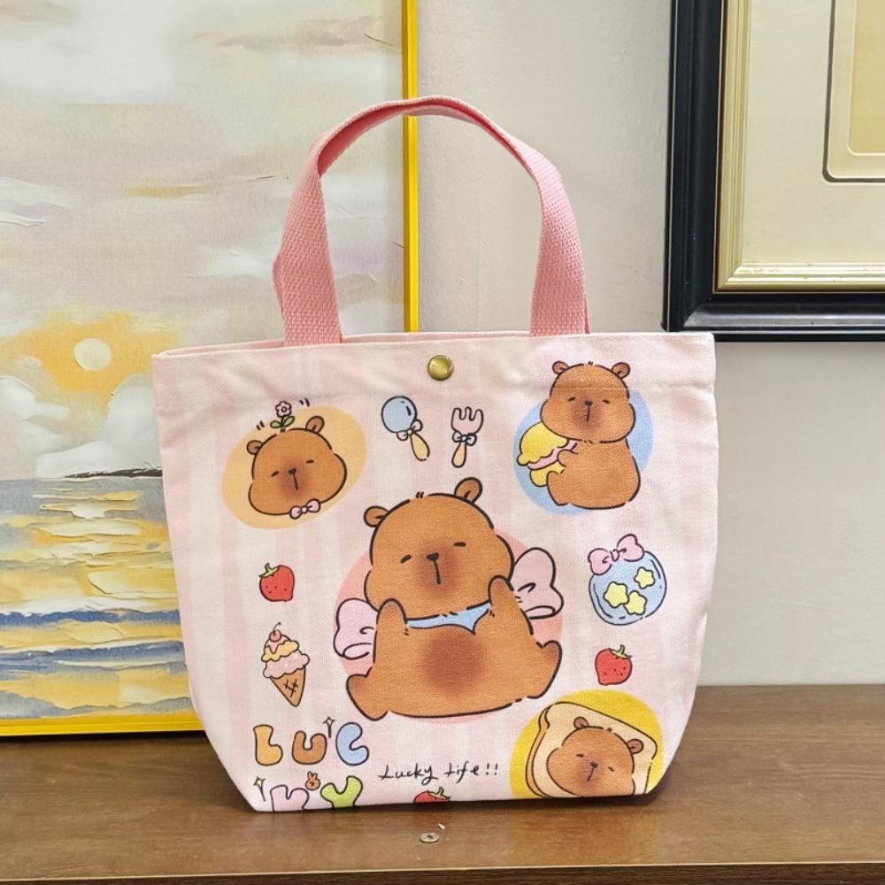 Cartoon Capybara Canvas Bag Women's Casual Shoulder Bag Large Capacity Crossbody Bag Cartoon Handbag Daily Lunch Bag