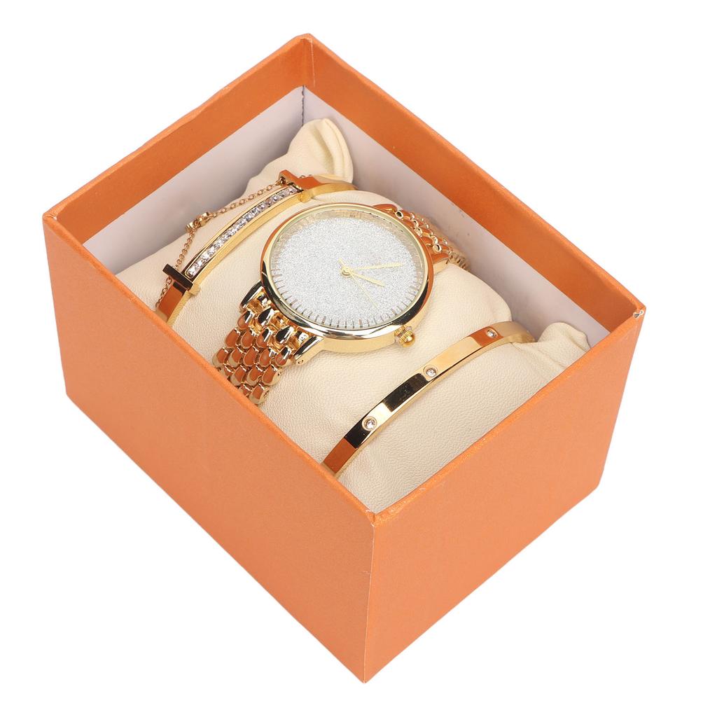 3ks Dámský Hodinky Náramek Set Gillter Elegantní Hypoalergenní Vodotěsné Křemenné Hodinky Náramek Set