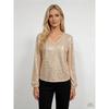 Women Elegant Loose V Neck Long Sleeve Solid Sequin T Shirt Top