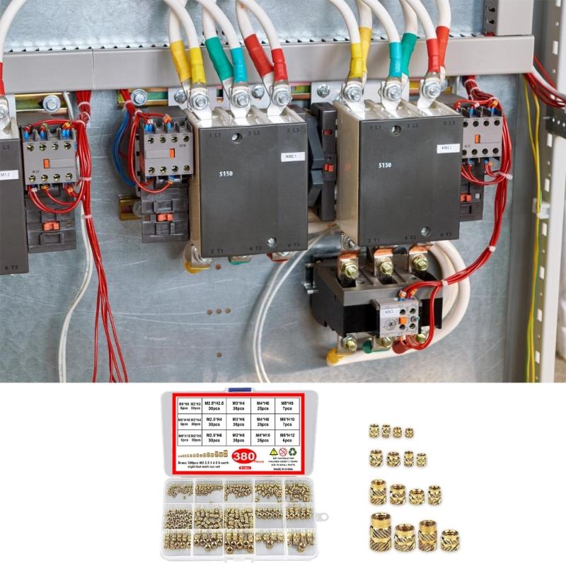 380Pcs Threaded Inserts 2/2.5/3/4/5/6mm Metric Knurled Nut Brass Embedding Nut for Printing 3D Printer Parts