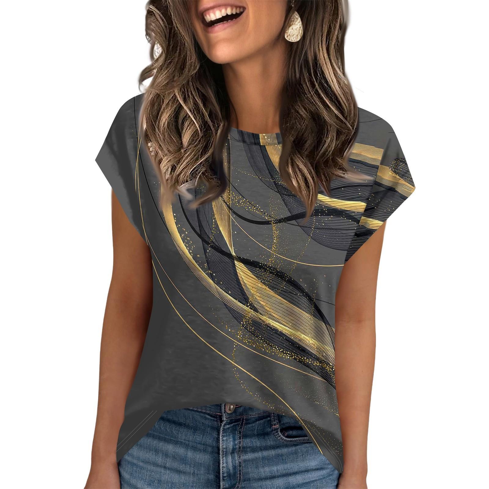 

Женская рабочая повседневная модная футболка с короткими рукавами и круглым вырезом M