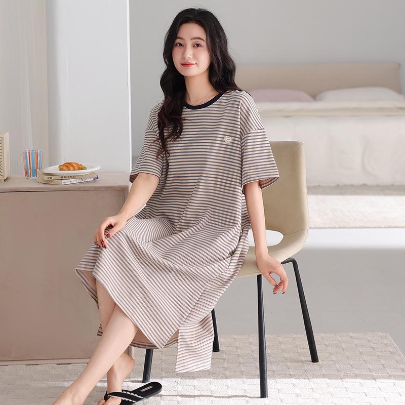 Class A Maternity & Baby Combed Cotton Striped Nightgown - 100% Breathable, Sweat-Absorbent Pure Cotton Pajamas XXL