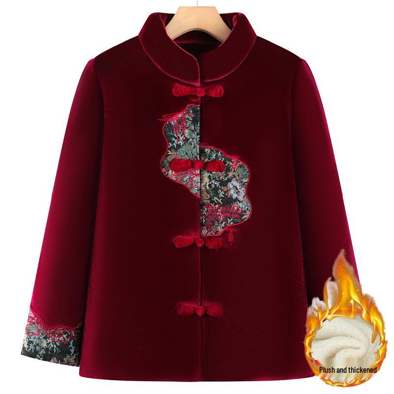 

Women s Winter Velvet-Enhanced Tang Suit: Warm Cotton Jacket for Middle-Aged & Elderly 2XL (for 95-110 jin)