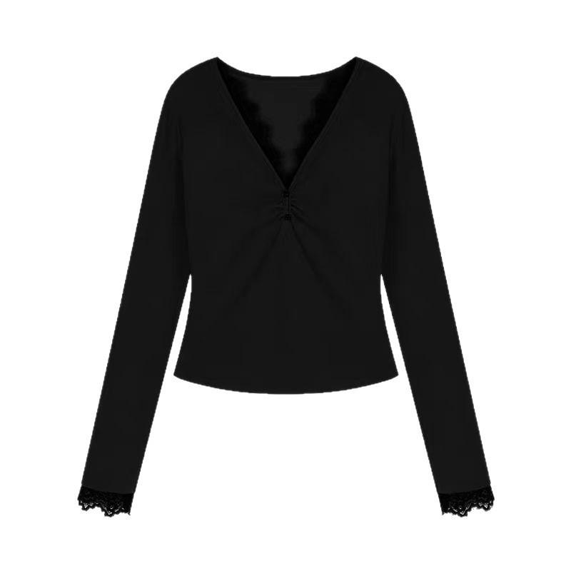 Women's Plus Size Velvet Lace Patchwork Long Sleeve T-Shirt - Slimming, Flattering, Warm Autumn/Winter Outerwear
