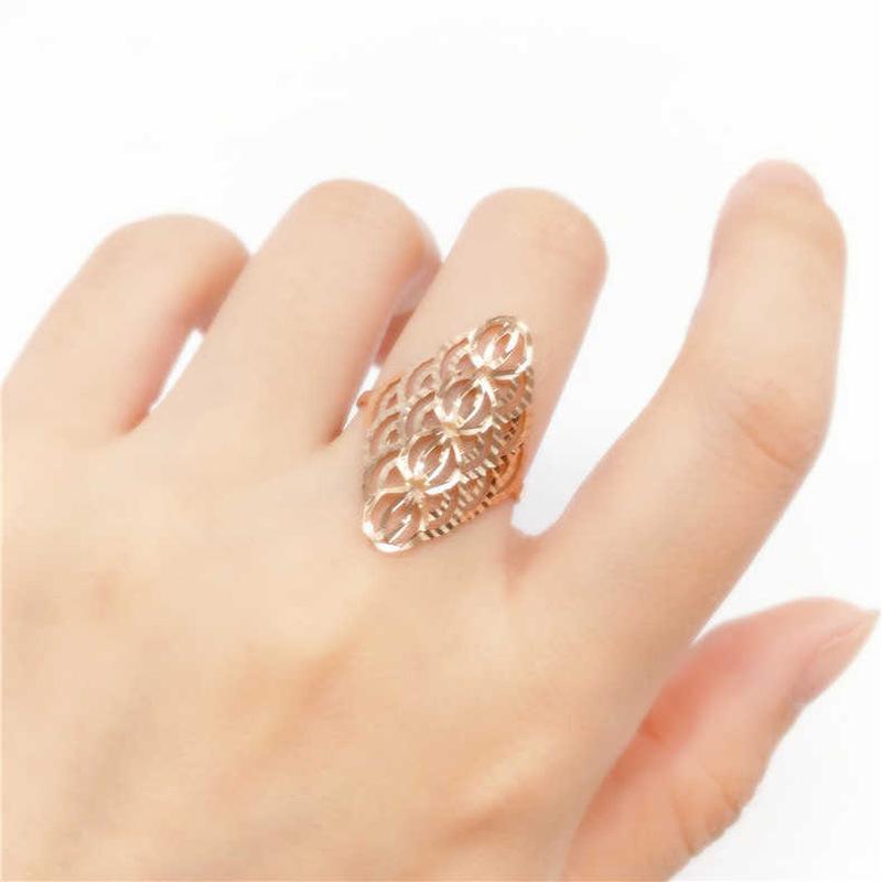 Purple Gold Russian Rhombus Car Flower Ring Hollow 585 Color Gold Fashionable Simple Ring Live Design