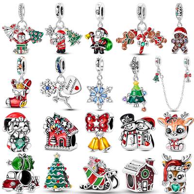 Original Copper Christmas Charms Christmas Tree Santa Claus Snowflake Elk Beads Fit Brand Bracelet Necklace Women Diy Jewelry