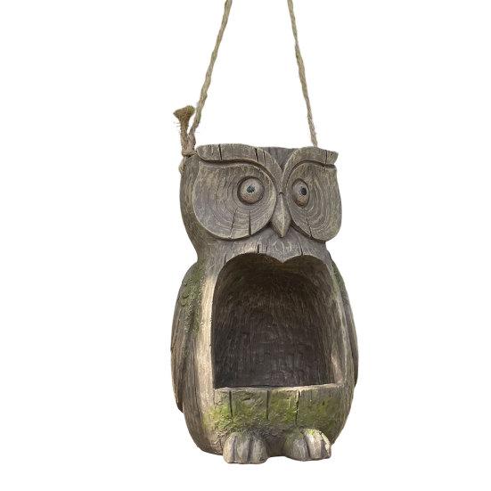 Mangeoire à oiseaux Chouette en résine Résistante aux intempéries Mangeoire à oiseaux d'extérieur et Jardinière Mangeoire à oiseaux Chouette décorative à suspendre pour la décoration du jardin arrière