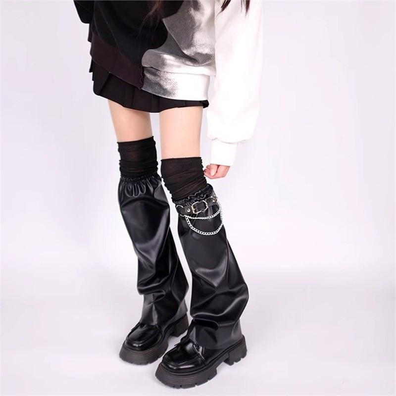 Y2K Punk Style Leg Warmers With Chain Detail Womens Fashion Socks Over Knee High Gothic Streetwear