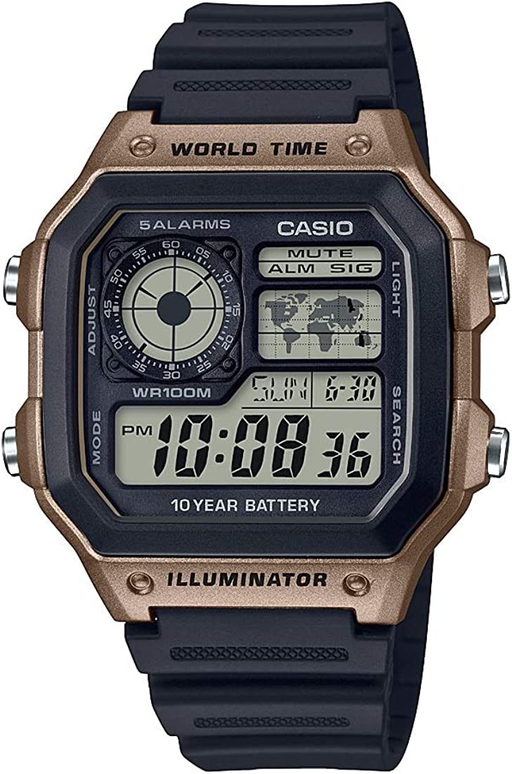 

Цифровые часы Casio World Time Металлические Оригинальная Зарубежная Модель Мужские AE-1200WH-5AV, Коричневые, Коробка