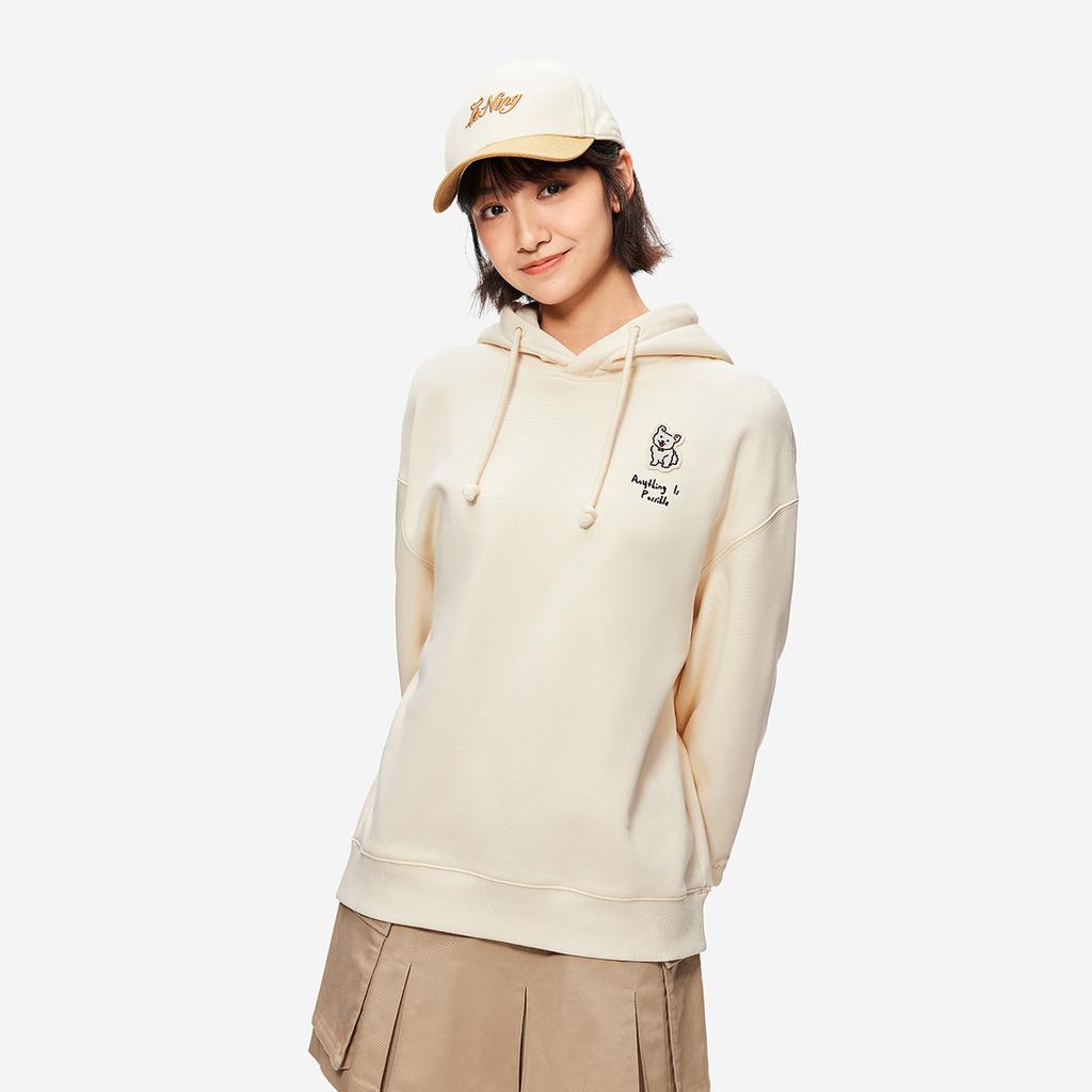 Li Ning Série Mode Sport Chaleur Infrarouge Lointain Antistatique Antibactérien Pull Molletonné à Capuche Femme Sweat-shirt Blanc Cygne AWDUF88-1