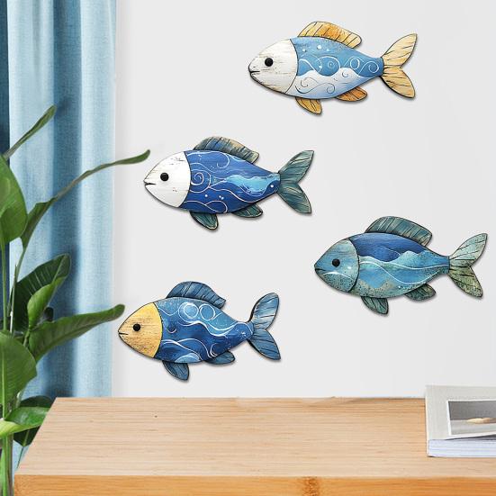 3/4Pcs/Set Wooden Fish Wall Decoration Farmhouse Rustic Nautical Turtle Shell