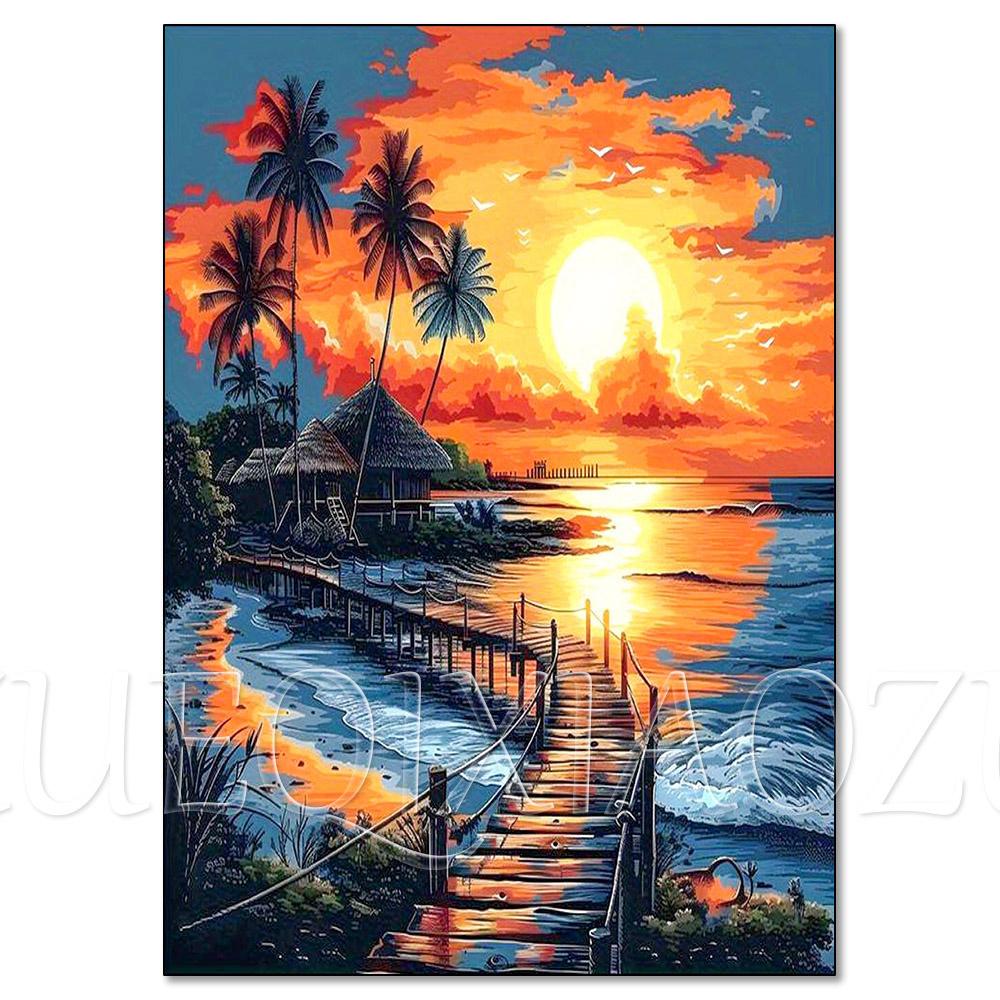 DIY Diamond Painting Kit Landscape Cactus Sailboat Sunset Full Diamond Mosaic Cross Stitch Gemstone Inlay Room Decoration Gift