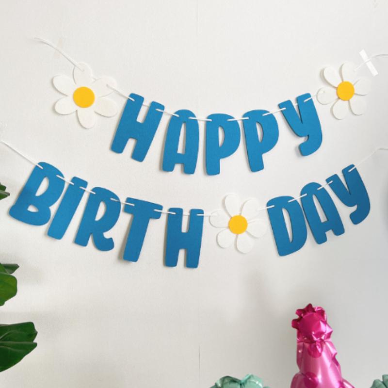 1pc Daisy Flower INS Style Letter Flag Birthday Decoration Scene Layout Banner Colored Flag happy birthday decoration