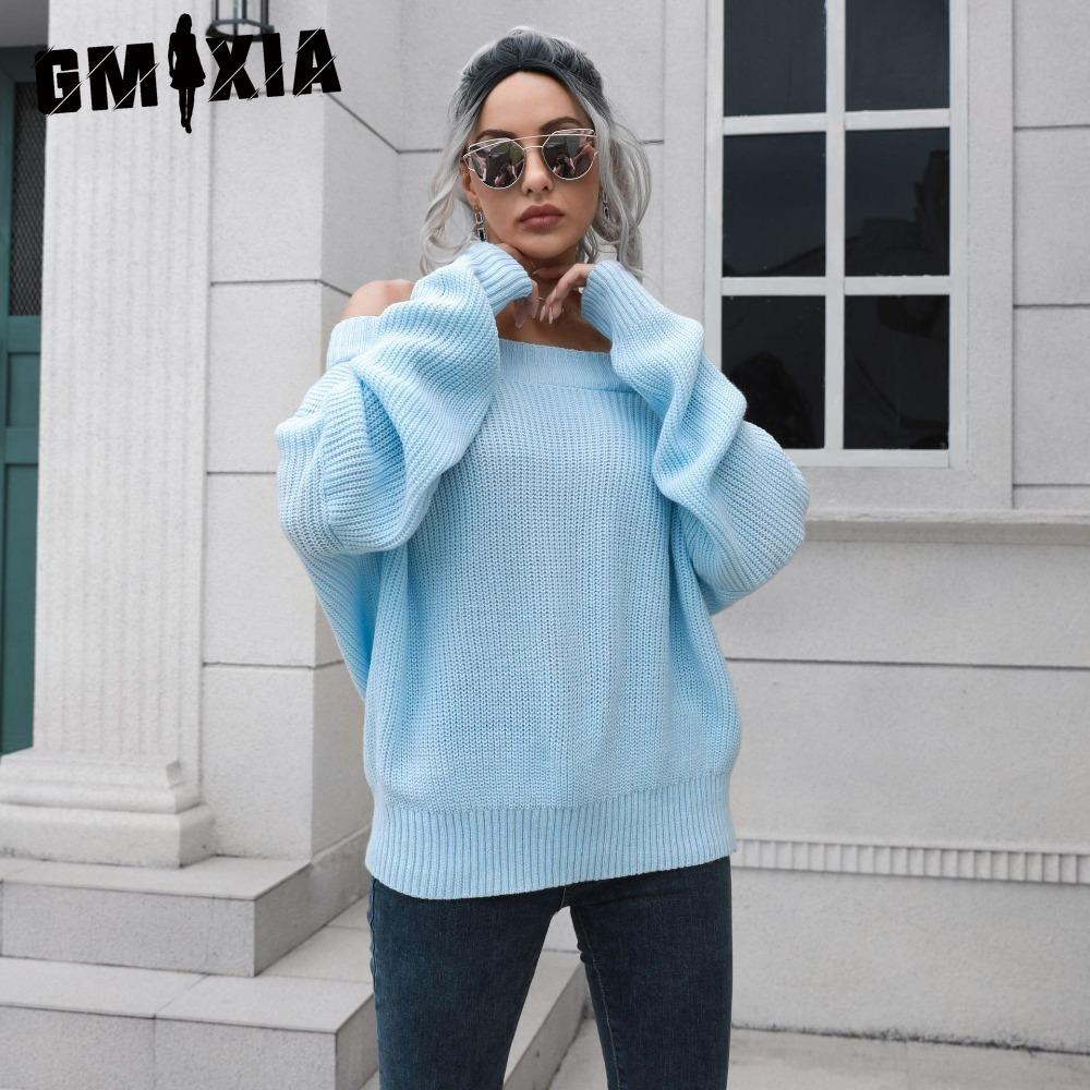 GMXIA Женские модные повседневные однотонные свободные свитера с длинными рукавами — фото 3