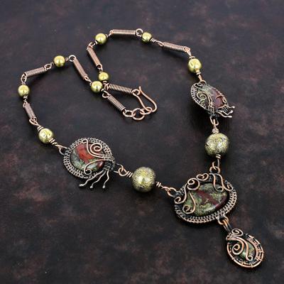 Náhrdelník z dračej krvi Medený drôtom obalený náhrdelník Nastaviteľný retiazkový náhrdelník Medené ručne vyrábané šperky Drahokamový náhrdelník Darčeky pre matku