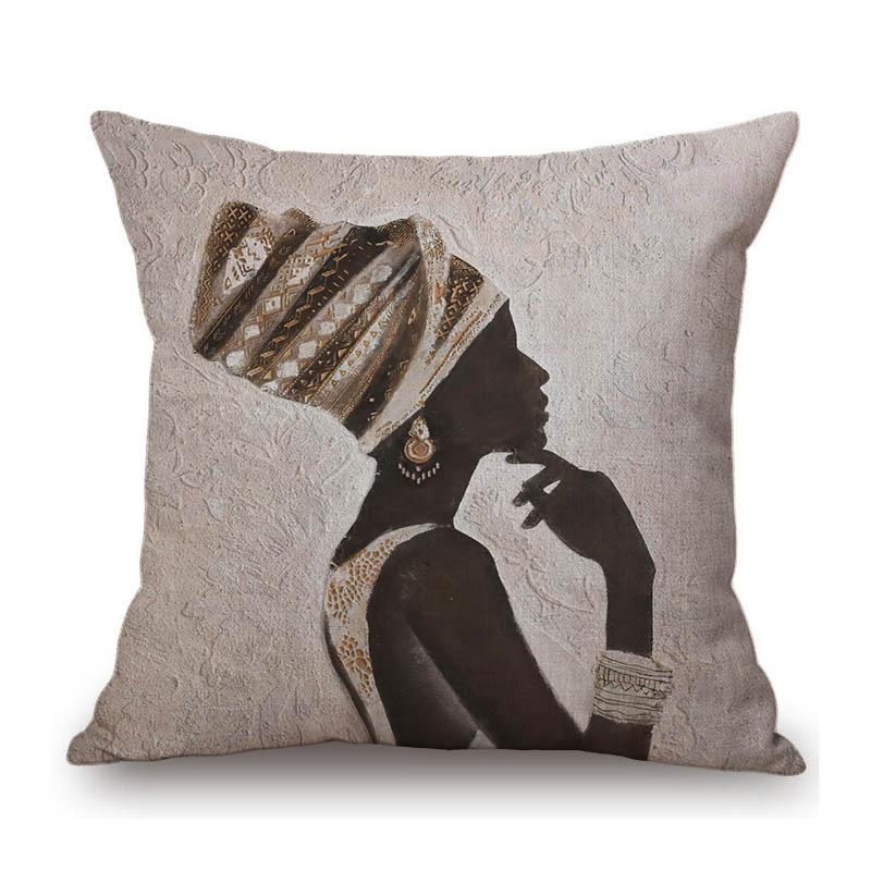 Fashion African Girl Turban Fashion Africa Woman Exotic Decoration Art Sofa Throw Pillow Case Cotton Linen Cushion Cover