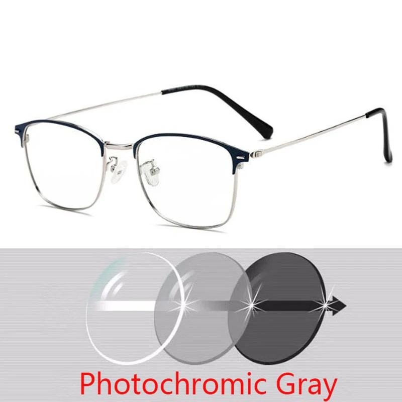 Photochromie Brille Quadratischer Legierungsrahmen Kurzsichtigkeitsbrille Outdoor UV-Schutz Dioptrie -0.5 -1.0 -1.5 -2.0 Bis -6.0