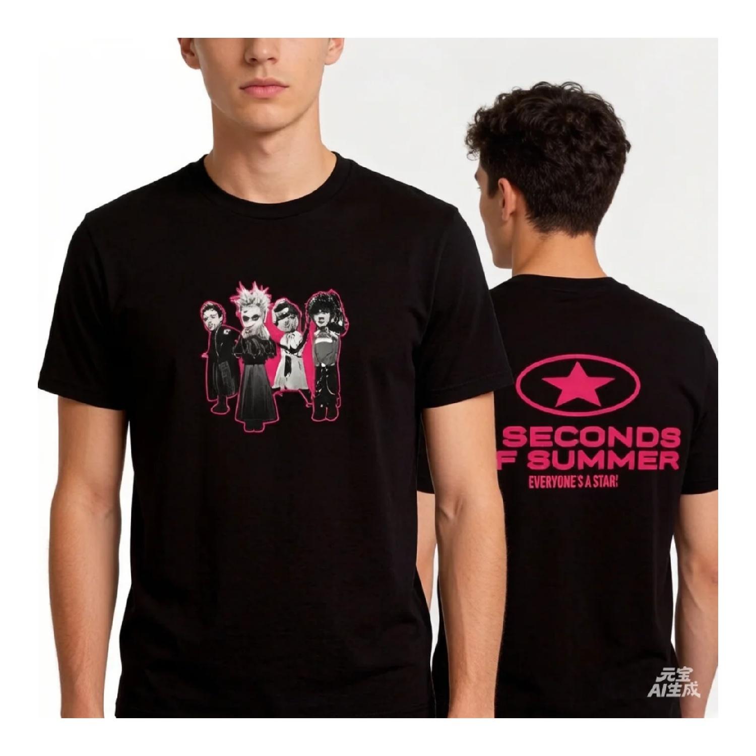 5 ТАК КАЖДЫЙ ЗВЕЗДА! Футболка группы 5 Seconds of Summer Топ Мужская Женская Одежда Ретро Харадзюку Высококачественная Одежда Хлопковая Футболка S чёрный