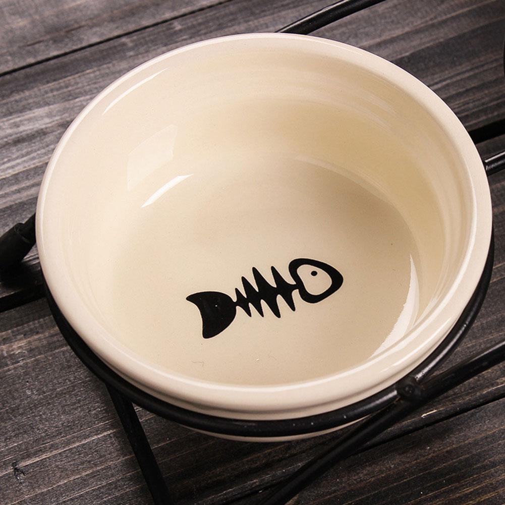 Pet Iron Frame Ceramic Double Bowl Protects Cervical Claw Bone Anti-slip Cat Black Fish Chin Vertebrae Bowl Prevents Cat Pa H4O8