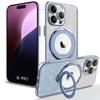 Protective Case - Silicone - Iphone 16 Pro - Rotating Magnetic Holder - Glitter Blue - Soft