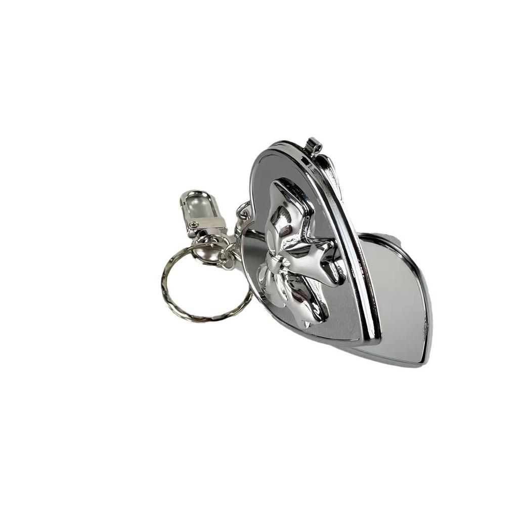 Korean Vintage Y2K Silver Heart Bow Pendant Keychain Charm