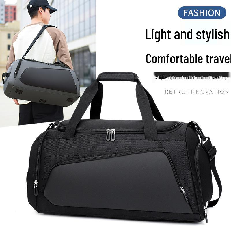 Large Capacity Gym Bag with Wet/Dry Separation, Shoe Compartment, Printed Logo, and Water-Repellent Design