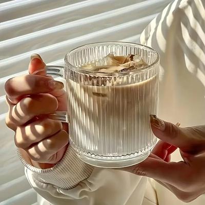 1/2PCS Vertical Grain Glass Coffee Cup 340ML Water Cup With Handle Suitable Iced Coffee Juice Cup Valentine's Day Gifts