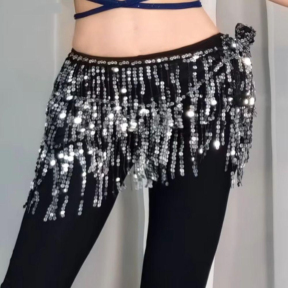 Shiny Sequins Dance Skirt Waist Belts Tassel Women Waist Chains Belly Dance Belt  Dance Costumes