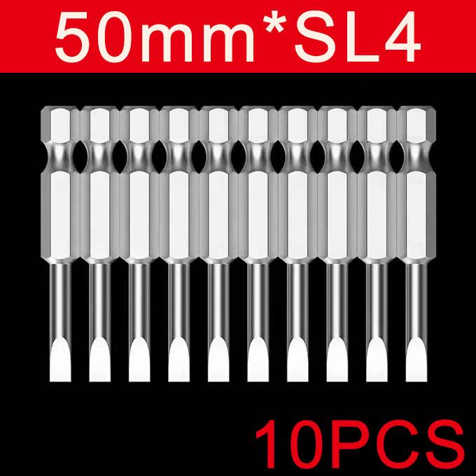 6/10Pcs 50mm 2.0-6.0mm Flat Head Slotted Tip Screwdrivers Bits S2 Alloy 1/4" Magnetic Hand Tools Screwdriver Drill Bit