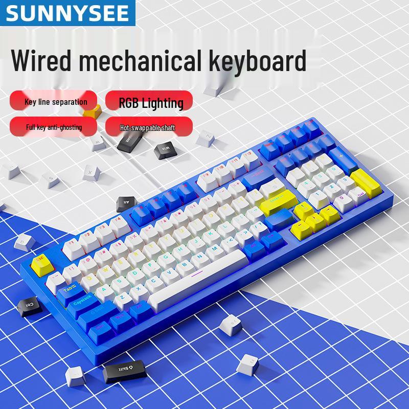 K98 Wired Mechanical Keyboard with Blue/Red/Brown Switches - Detachable Cable for PC, Laptop, Office, Gaming