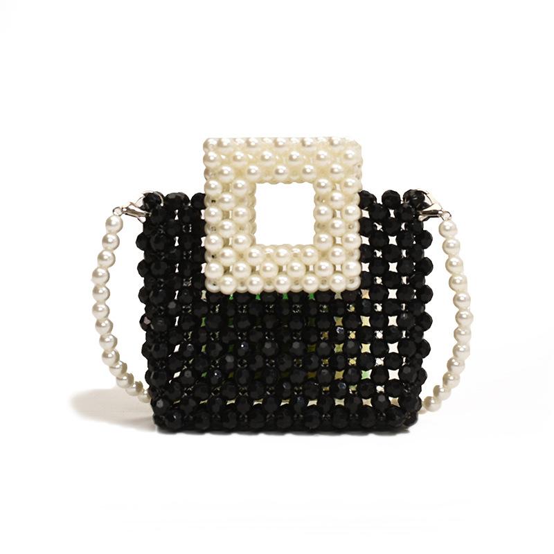 Fashion Original Style Pearl Weaving Contrasting Color Hollow Mini Women's Small Square Bag Spring New Shoulder Messenger Bag