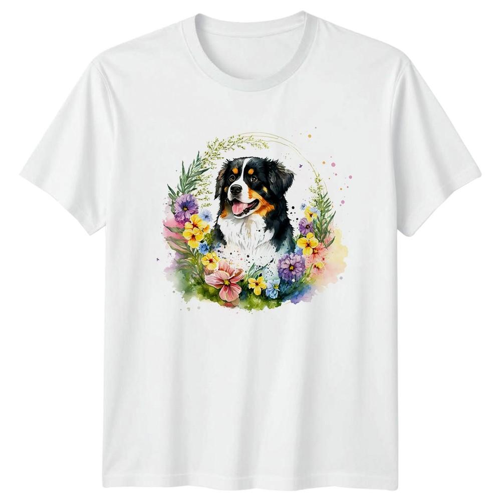 Watercolor Bernese Mountain Dog Floral Unisexs TShirt Dog Art Dog Lover S