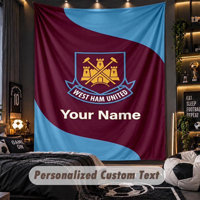 TapestryWest Ham United FC Custom Name Text Personalized Wall Hanging Tapestry Home Wall Decor