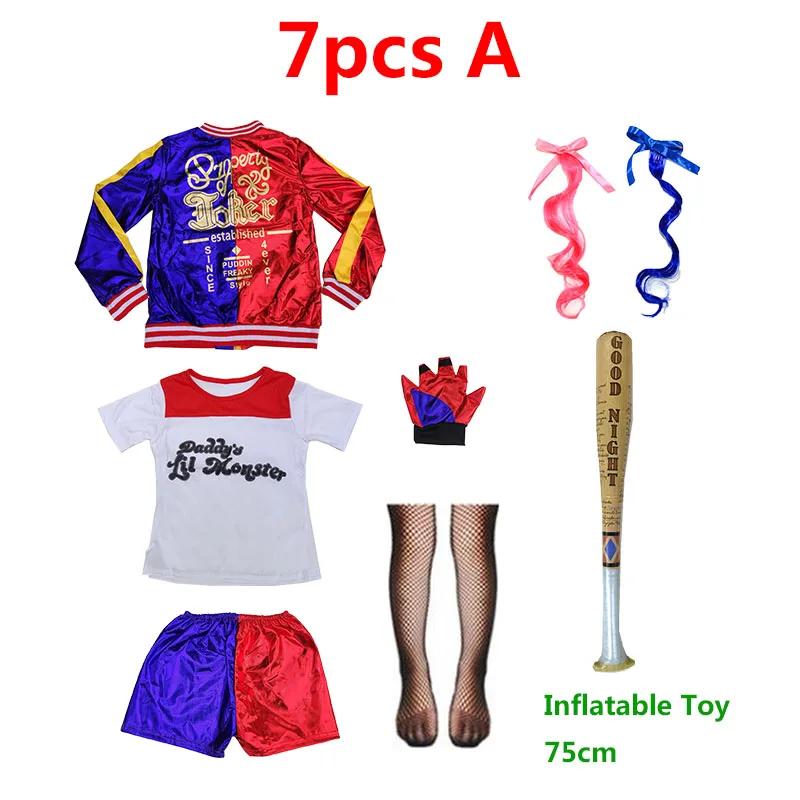 Top Quality Girls  Suicide Harley Quinn Cosplay Costumes Squad  Monster Stitched Jacket Pants Sets Halloween Costume