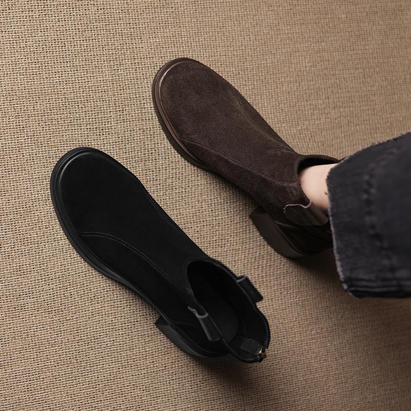 Krazing Pot Cow Suede Nubuck Winter Round Toe Modern Boots Med Heels Zipper Women Ankle Boots