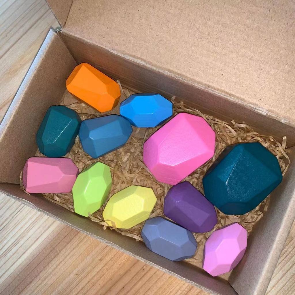 Montessori Toys Children'S Wooden Stacking Toys Stacked Stones Colored Stones Balance Cognitive Stacking Music