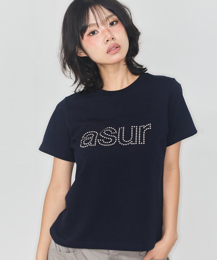 Aejeuyua Au Hotfix Loose Crop T-Shirt Navy