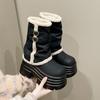 Fashion 2026 Designer Women Mid Calf Boots Faux Fur Chunky Block High Heels Autumn Winter Shoes Metal Decor Black White Ladies