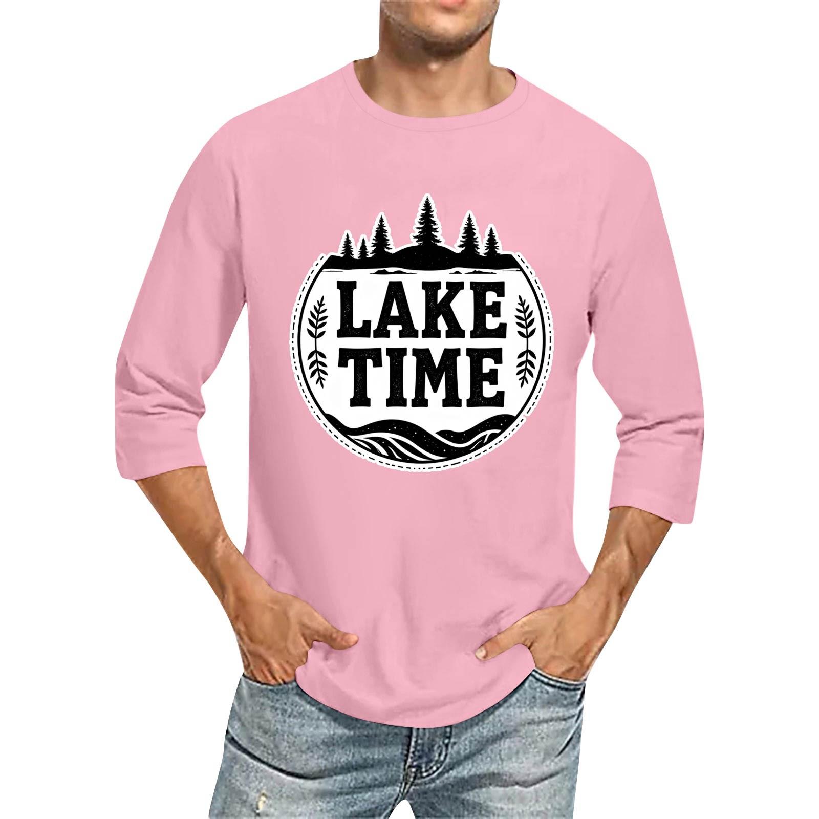 

Мужская модная повседневная футболка с принтом и рукавом семь восьмых, круглым вырезом L розовый